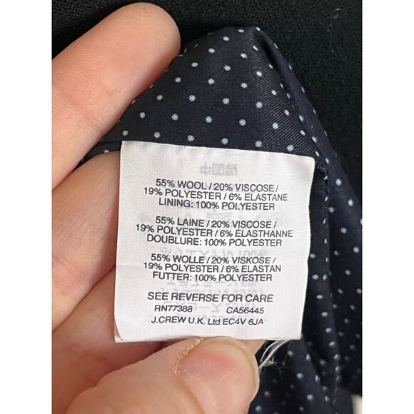 J. Crew Wool Blend Single Button Blazer Jacket Black 4 Tall - Picture 8 of 8